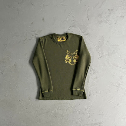 Corteiz Tiger Contrast Waffle Longsleeve Sweatshirt in Khaki