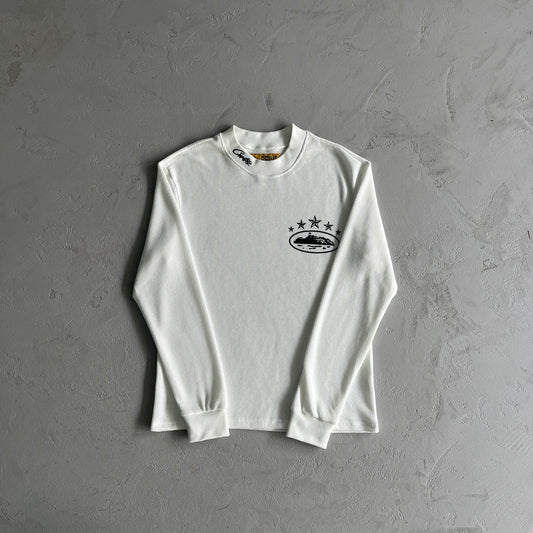 Corteiz 5 Starz Alcatraz Waffle Longsleeve Sweatshirt in White