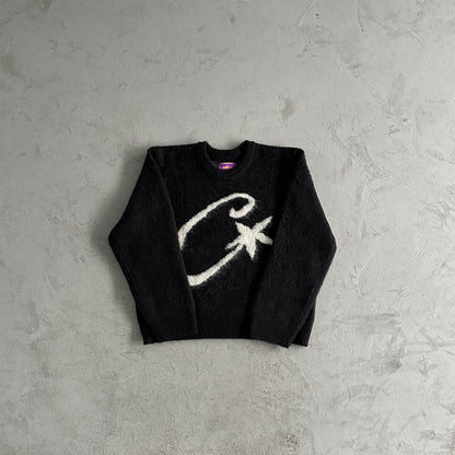 Corteiz C star gradient mohair  knit  sweater  Black