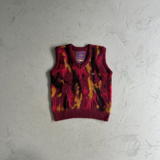 Corteiz Mohair Knit Red Yellow Black Camo Sweater Vest