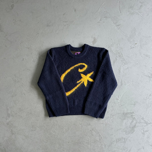 Corteiz C Star Gradient Mohair Knit Sweaters  Navy