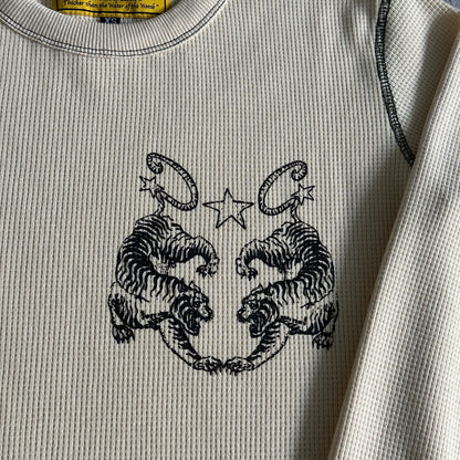 Corteiz Tiger Waffle Longsleeve Sweatshirt in Cream