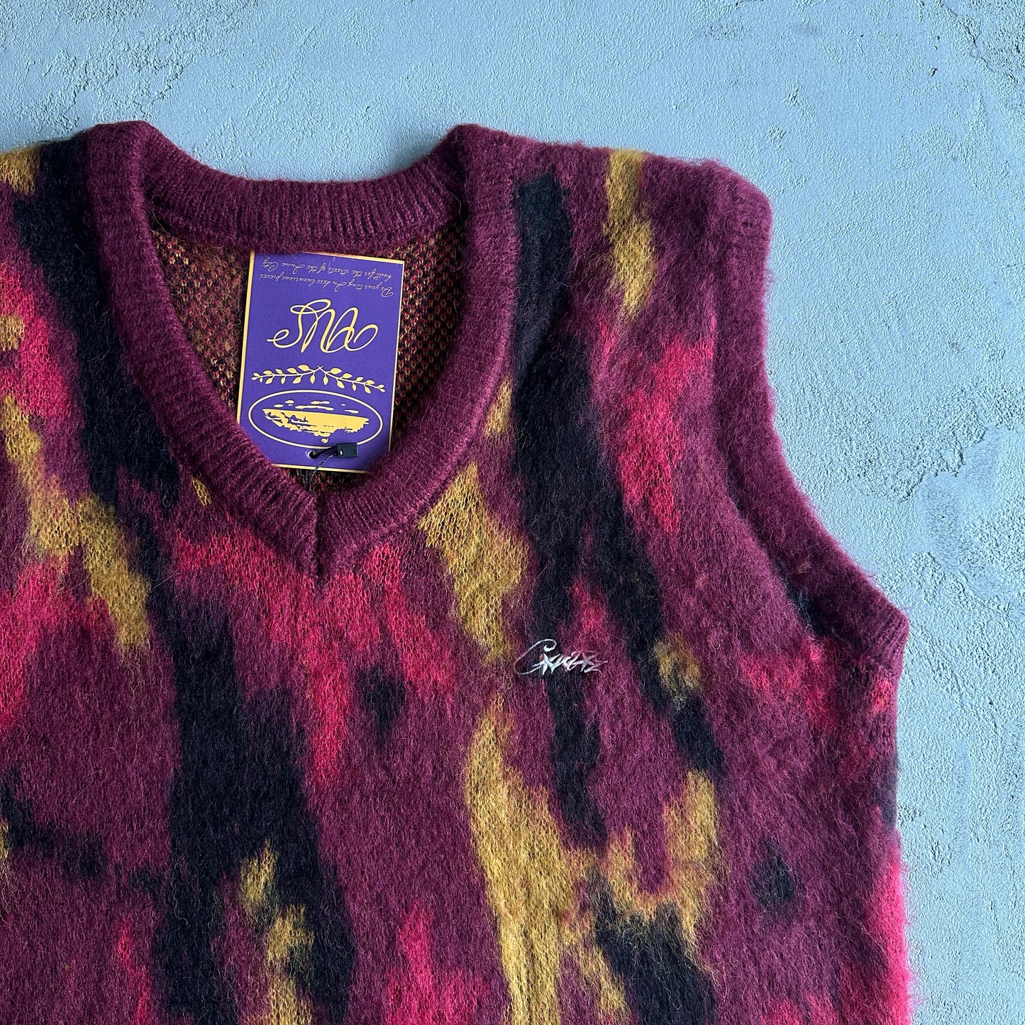 Corteiz Mohair Knit Red Yellow Black Camo Sweater Vest