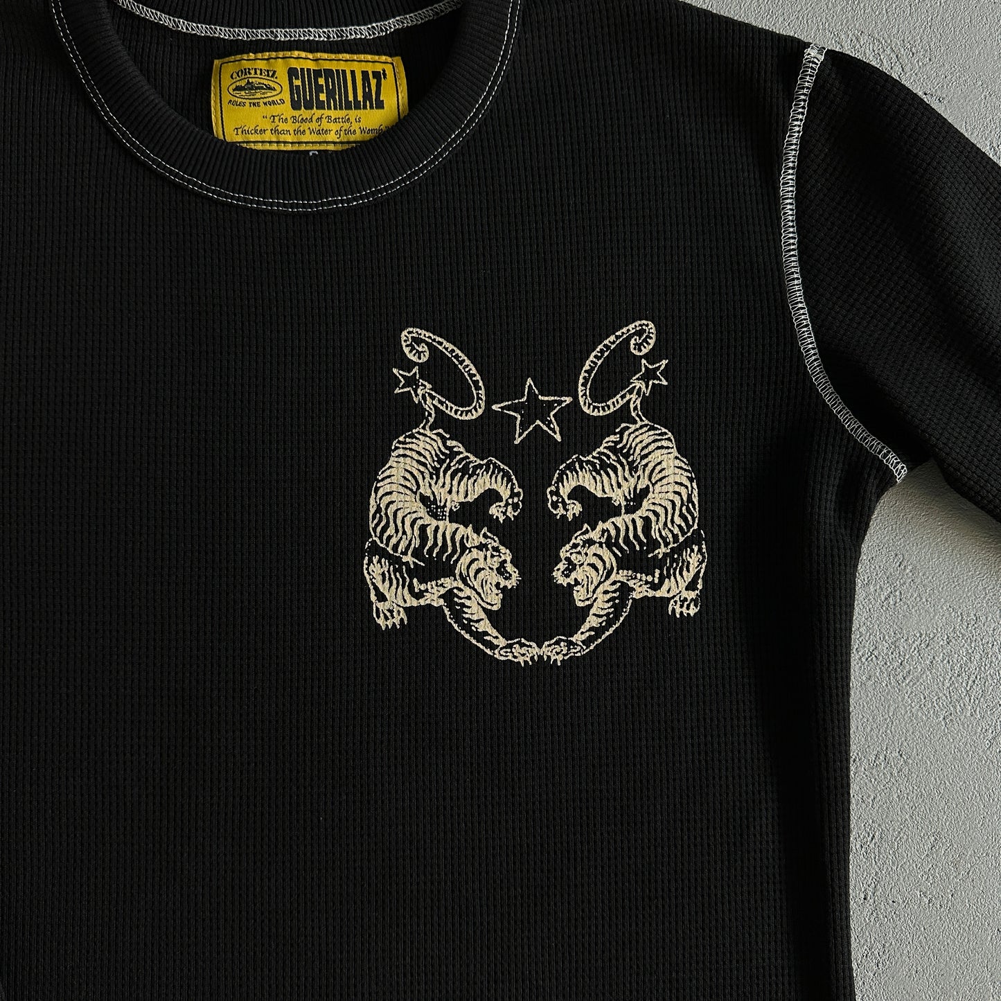 Corteiz Tiger Contrast Waffle Longsleeve Sweatshirt in Black