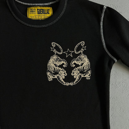 Corteiz Tiger Contrast Waffle Longsleeve Sweatshirt in Black