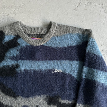 Corteiz C Star Gradient Mohair Knit Sweaters  deep ocean camo