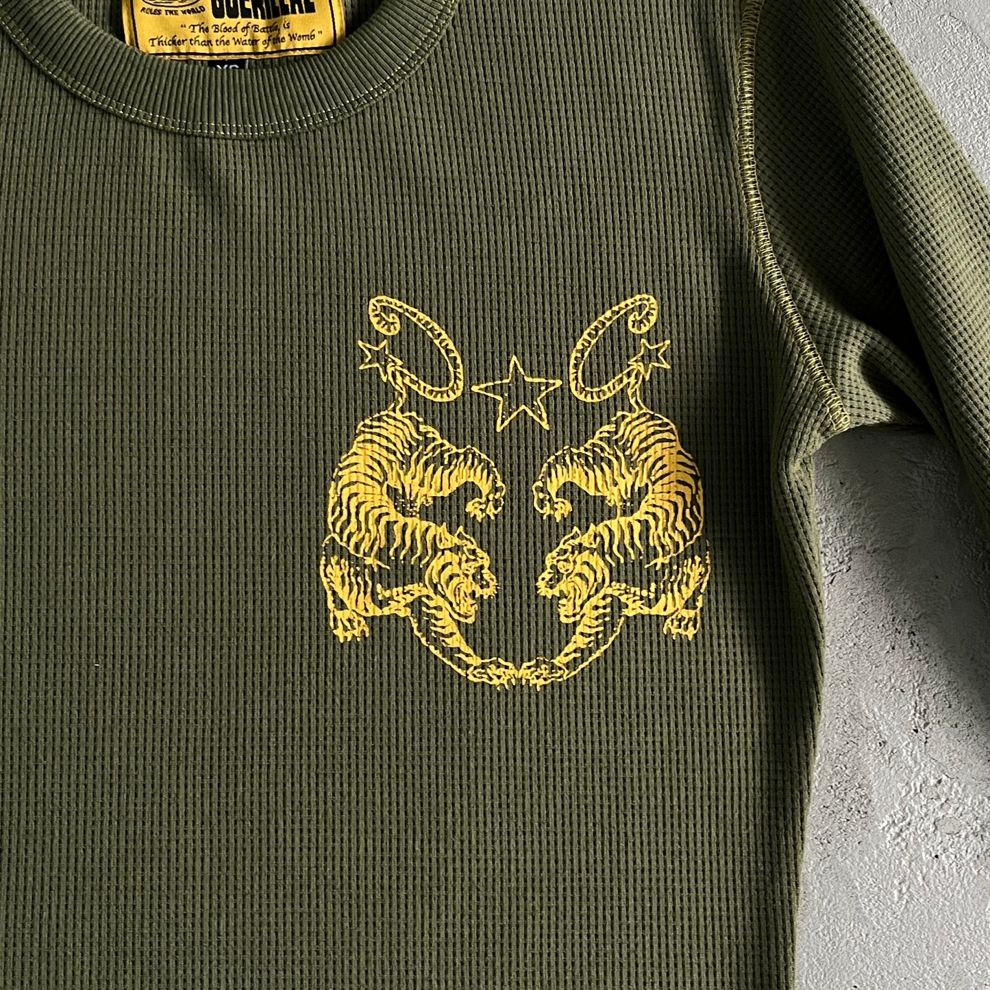 Corteiz Tiger Contrast Waffle Longsleeve Sweatshirt in Khaki