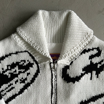 Corteiz VVS Heavy Knit Jacquard Sweater Zip-up Jacket-WHITE