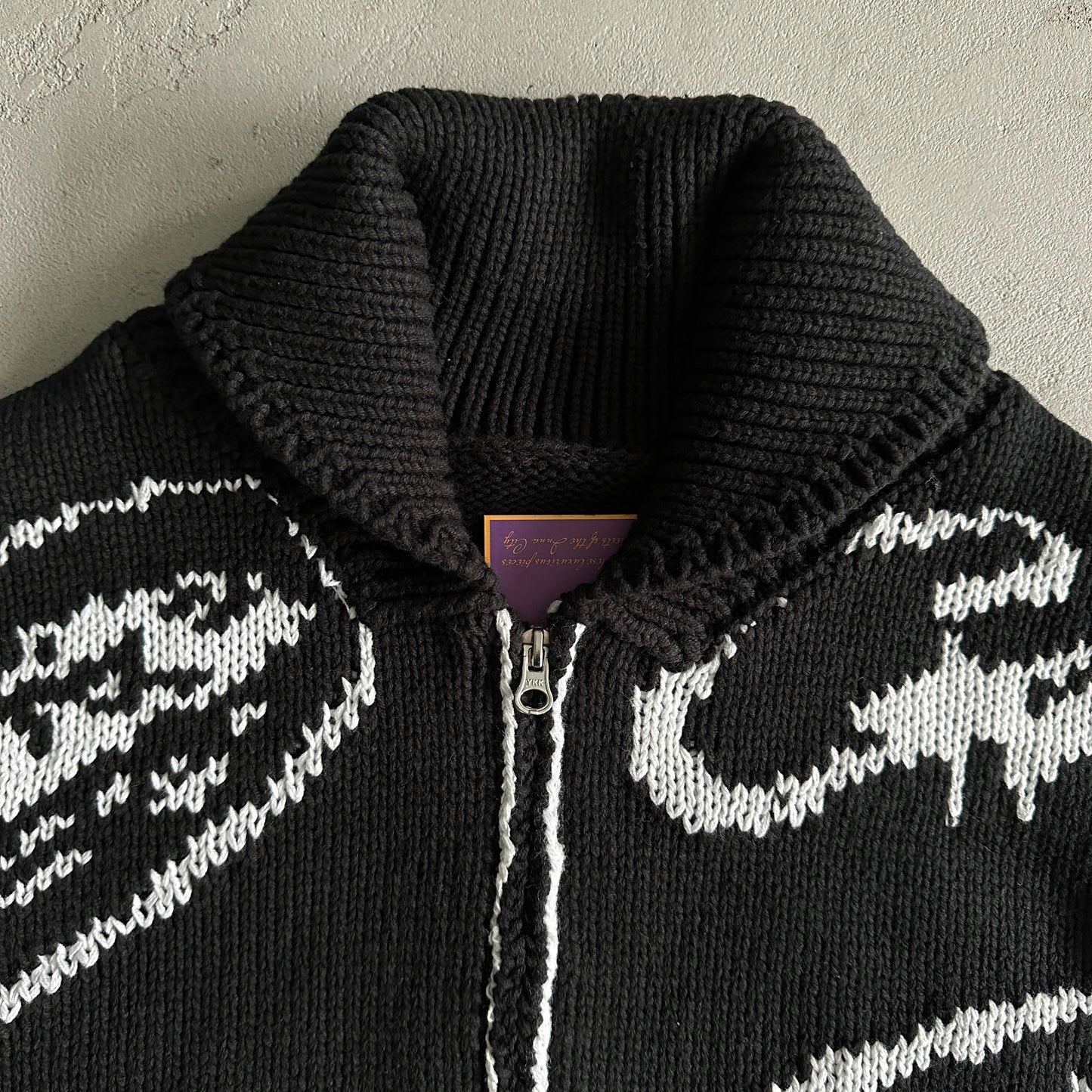 Corteiz VVS Heavy Knit Jacquard Sweater Zip-up Jacket- Black