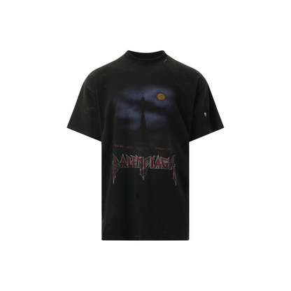 Balenciaga Paris Moon Oversized T-Shirt In Washed Black