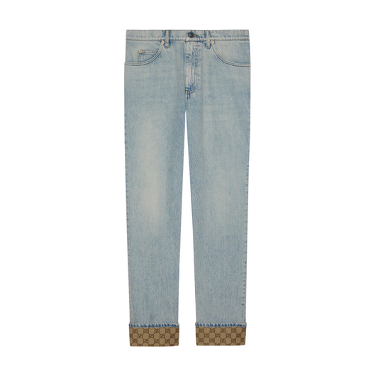 GUCCI WASHED DENIM PANT WITH GG TURN UPS