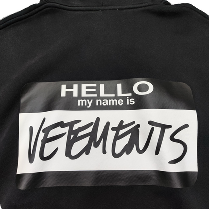 VETEMENTS Black 'My Name' Sticker Cropped Boxy Hoodie