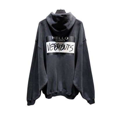 VETEMENTS Black 'My Name' Sticker Cropped Boxy Hoodie