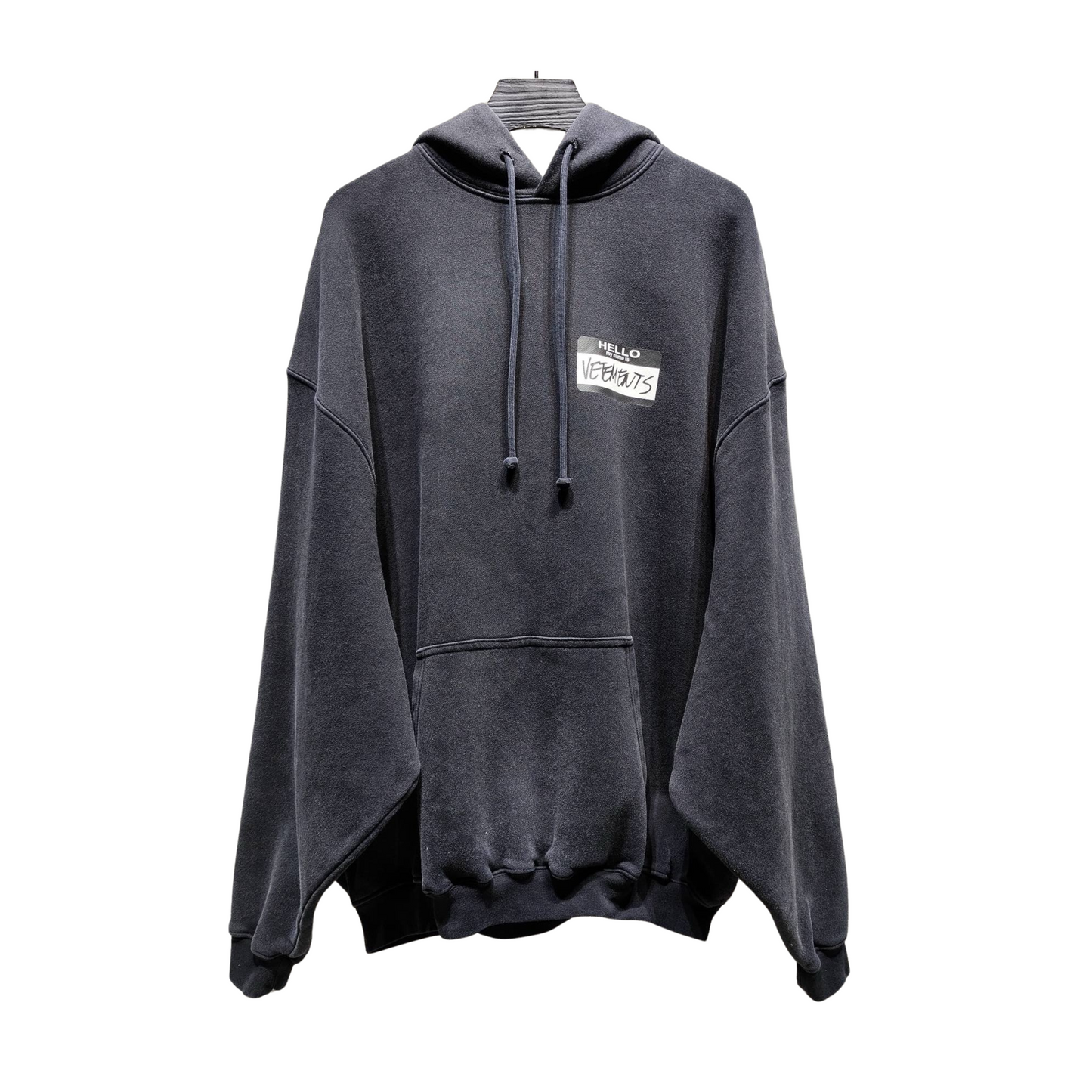 VETEMENTS Black 'My Name' Sticker Cropped Boxy Hoodie