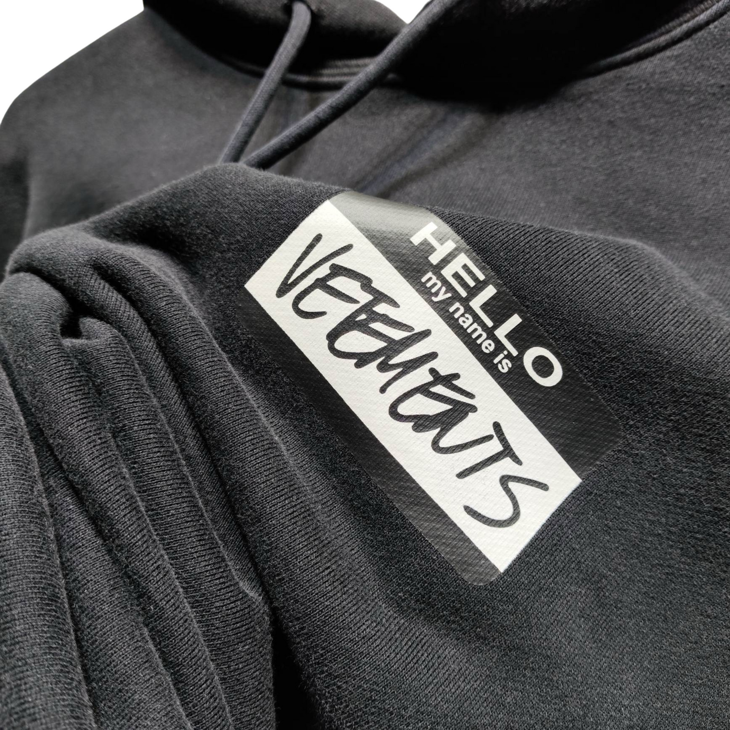 VETEMENTS Black 'My Name' Sticker Cropped Boxy Hoodie