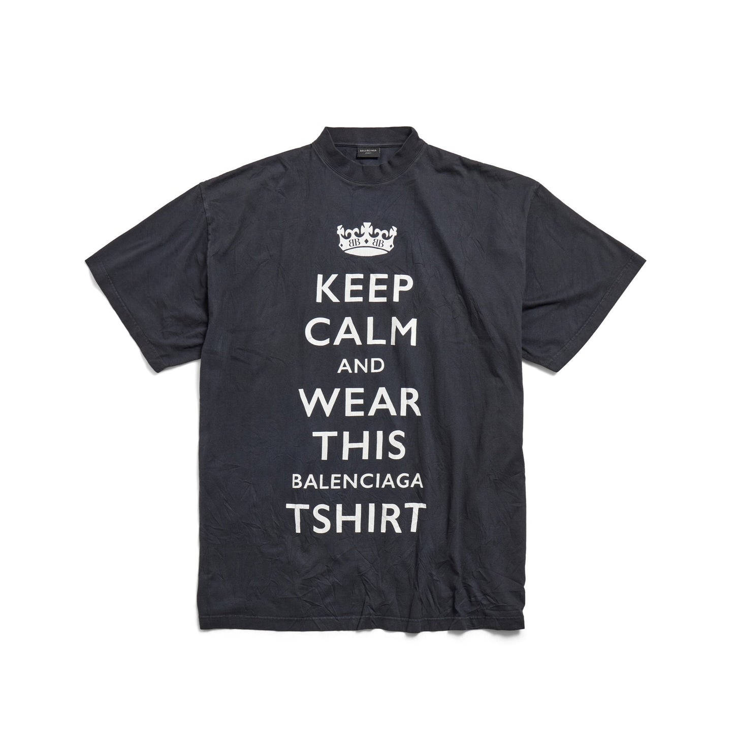 BALENCIAGA KEEP CALM T-SHIRT OVERSIZED IN BLACK FADED