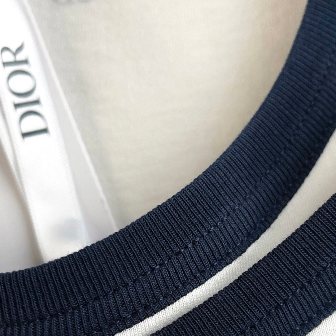 DIOR Dioriviera T-Shirt Ecru and Navy Blue Cotton Jersey