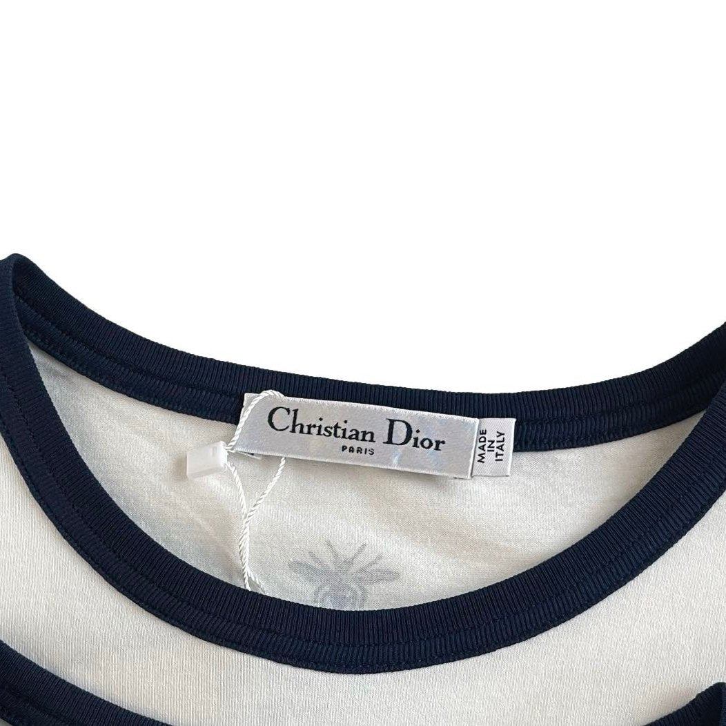 DIOR Dioriviera T-Shirt Ecru and Navy Blue Cotton Jersey