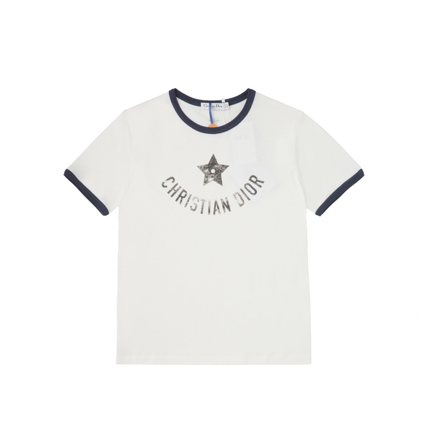 DIOR Dioriviera T-Shirt Ecru and Navy Blue Cotton Jersey