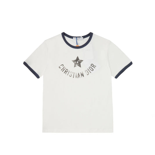 DIOR Dioriviera T-Shirt Ecru and Navy Blue Cotton Jersey