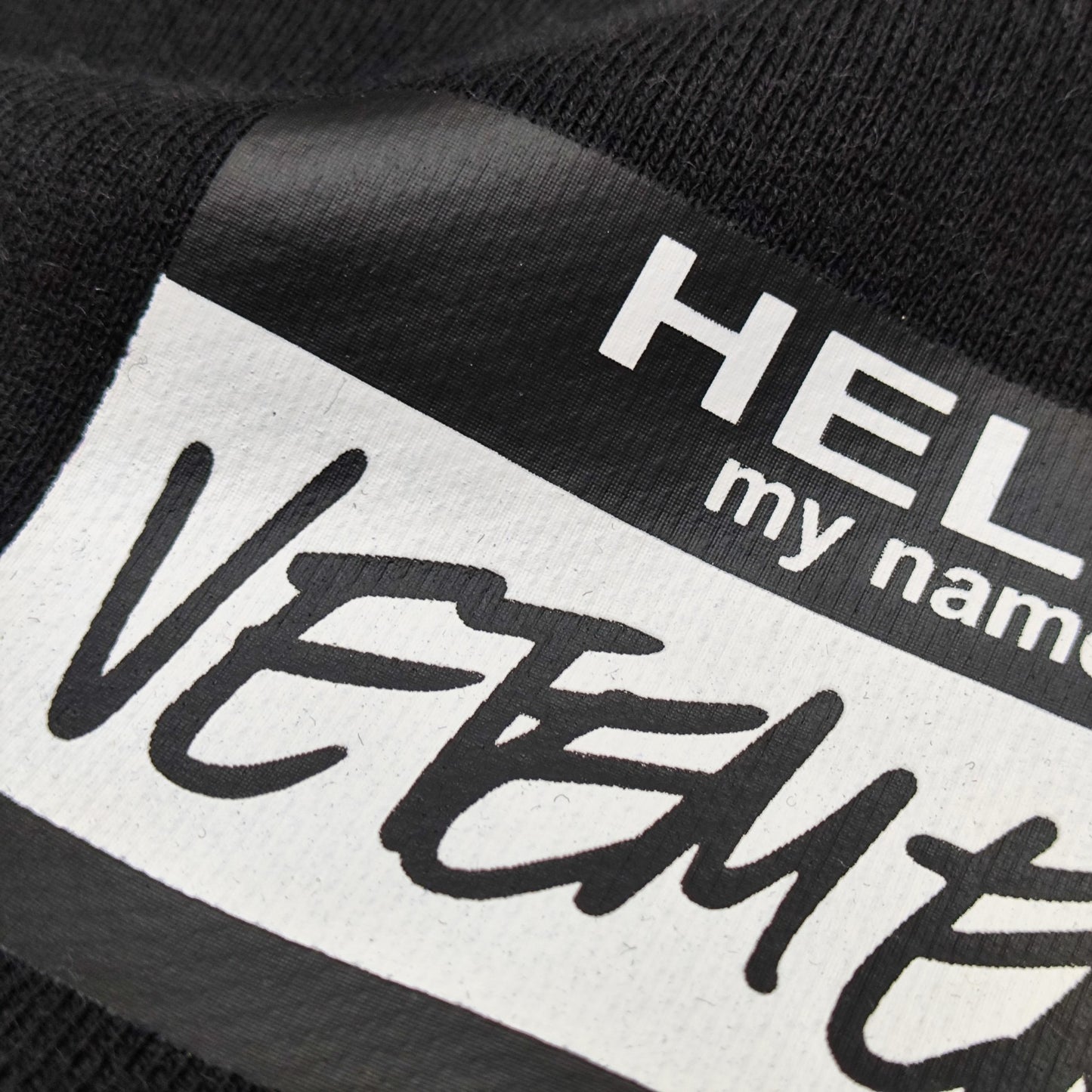 VETEMENTS Black 'My Name' Sticker Cropped Boxy Hoodie