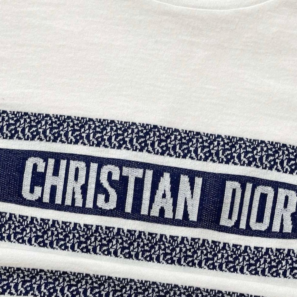 DIOR T-Shirt White and Navy Blue Cotton Jersey