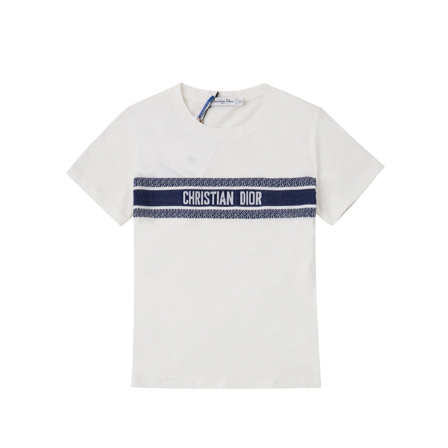 DIOR T-Shirt White and Navy Blue Cotton Jersey