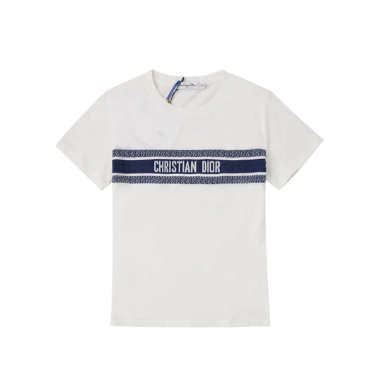 DIOR T-Shirt White and Navy Blue Cotton Jersey