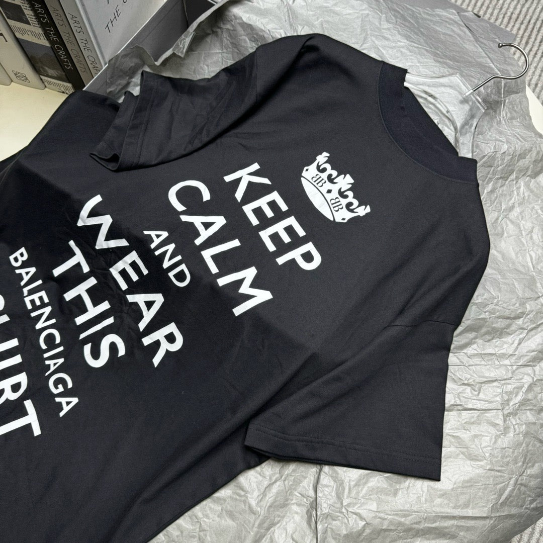 BALENCIAGA KEEP CALM T-SHIRT OVERSIZED IN BLACK FADED