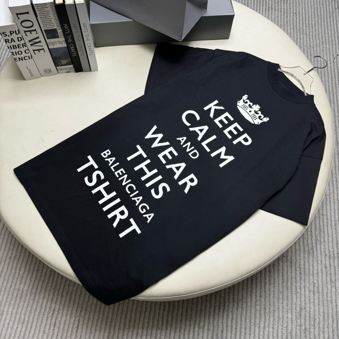 BALENCIAGA KEEP CALM T-SHIRT OVERSIZED IN BLACK FADED