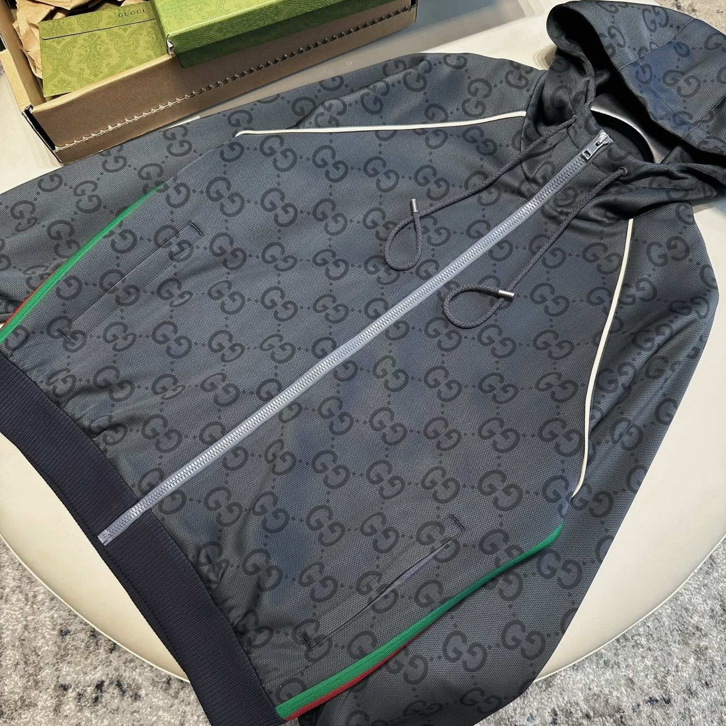 GUCCI JUMBO GG ZIP JACKET WITH WEB