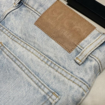 GUCCI WASHED DENIM PANT WITH GG TURN UPS