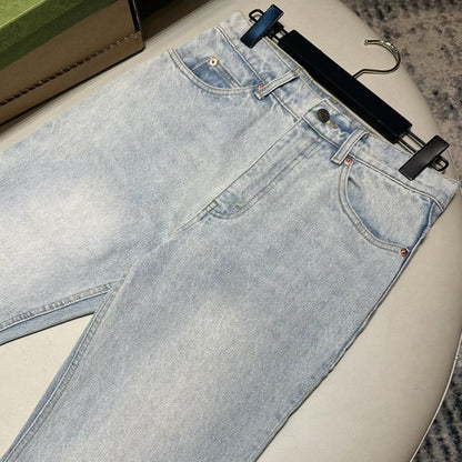 GUCCI WASHED DENIM PANT WITH GG TURN UPS