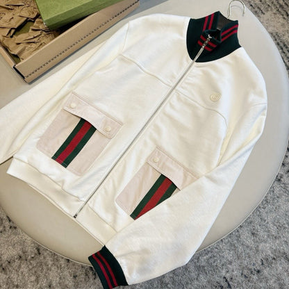 GUCCI COTTON JERSEY ZIP JACKET WITH WEB