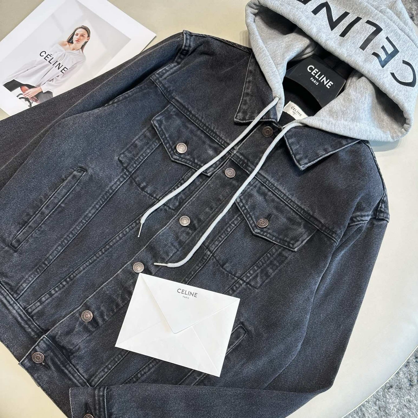 CELINE TRUCKER JACKET IN CHARCOAL WASH DENIM